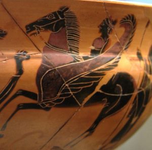 The winged horse Pegasus ridden by Bellerophon during his fight against the Chimera