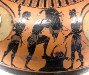 Heracles brings back alive the Erymanthian boar to Eurystheus