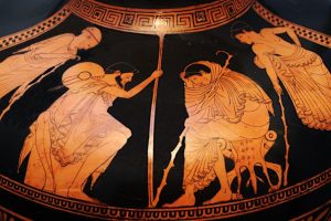 Patrocle se tenant derrière Achille (sur la gauche)