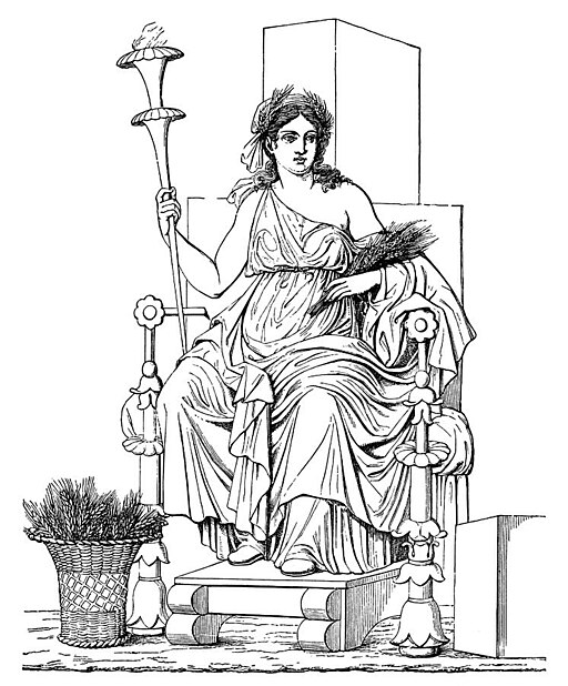 Engraving from 1882 Featuring the Goddess of Agriculture and Grains, Ceres, the Roman Equivalent of Demeter.